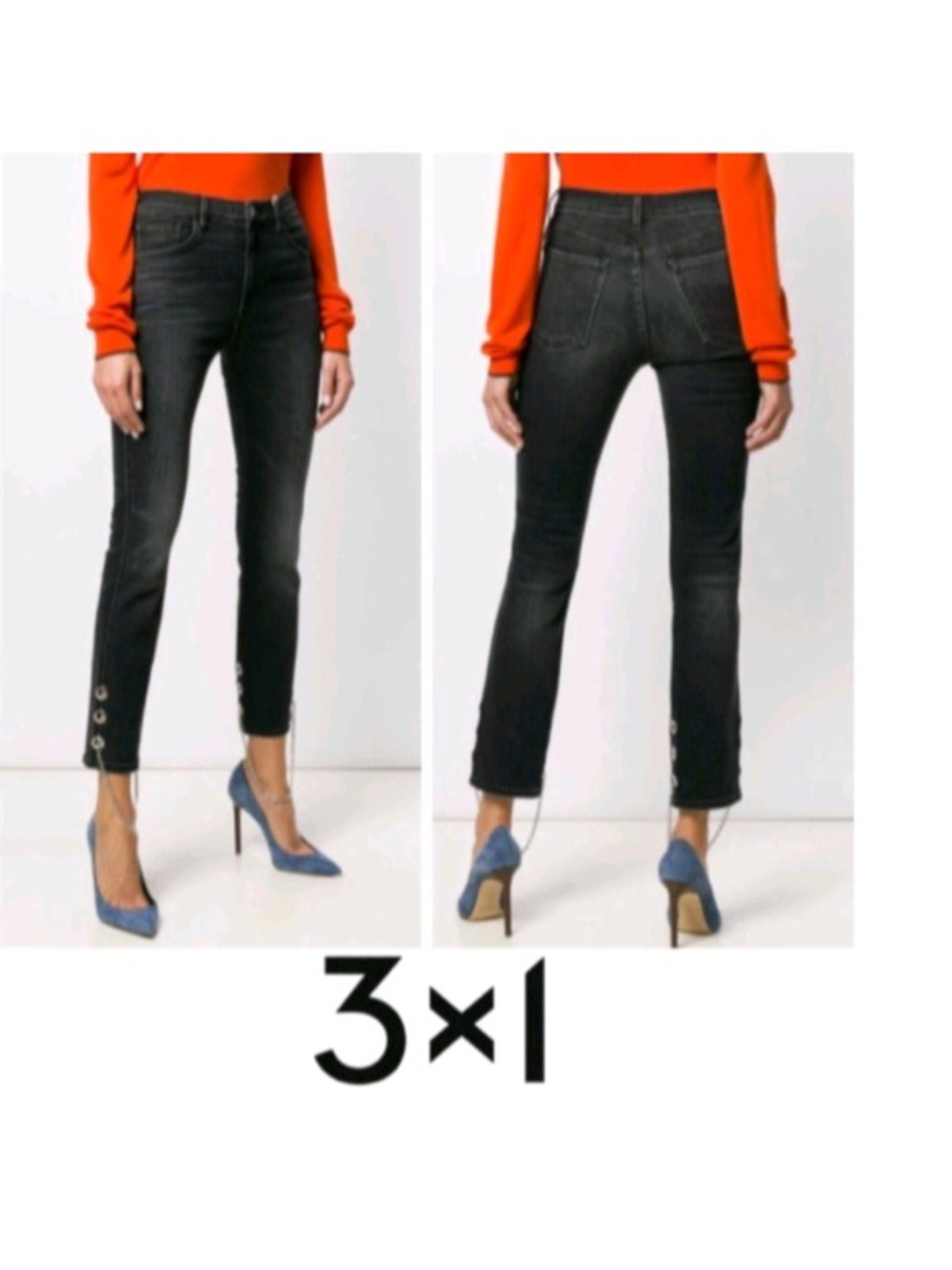 Revolve 3x1 high rise Black Ink Chain Cropped Skinny Jeans